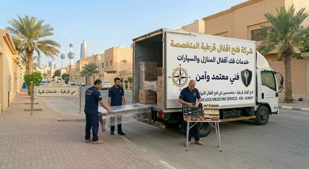 فني محترف يقوم بفتح قفل باب مغلق بأمان ودقة باستخدام أدوات حديثة ومتطورة في منطقة قرطبة.